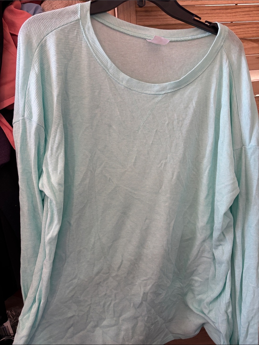No Boundaries Light Aqua Long-Sleeve Waffle Knit Top Junior XXXL